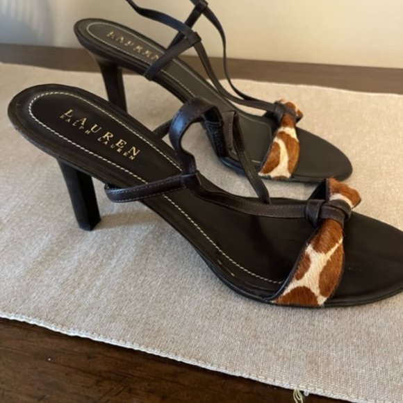 Ralph Lauren sling back sandals with animal print toe strap - Picture 2 of 4